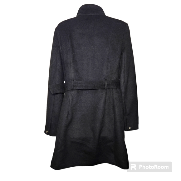Vera Moda Wool Blend Black Mock Neck Belted Coat Sz M - Picture 2 of 14